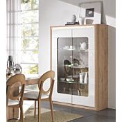 Vetrina 2 ante, rovere wellington e bianco lucido, made in Italy