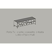 Porta TV a 2 ante, 1 cassetto e 1 ribalta, con dettagli geometrici