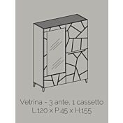 Vetrina 3 ante, 1 cassetto,  con dettagli geometrici