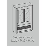 Vetrina 4 ante, bianco lucido e rovere adamello, made in Italy