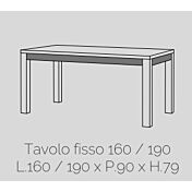 Tavolo fisso L.160, moderno, bianco lucido e grigio