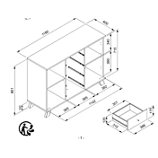 Misure Credenza 2 ante e 4 cassetti, finitura Rovere Oak e Antracite 