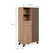misure Madia alta stile nordico, finitura Rovere Oak e Antracite 