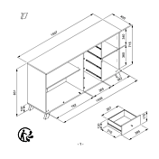 dettagli misure Credenza 3 ante e 4 cassetti, finitura Rovere Oak e Antracite 
