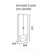 Armadio bianco frassinato a due ante e due cassetti