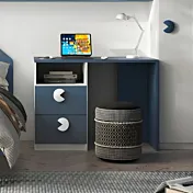 Scrivania con cassetti, L.110, Bianco opaco e Blu navy