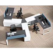 Scrivania angolare con mobiletto contenitore L.240 H.75 P.100/182, Cadaques, Grigio titanio, Bianco opaco
