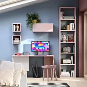 Scrivania moderna per ragazzi, L.138, Bianco opaco e Flamingo