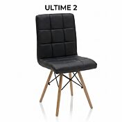 Sedia in Ecopelle nera, con gambe in Legno