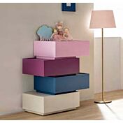 Settimino sfalsato per cameretta Moretti Compact a 4 cassetti, finiture laccate