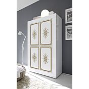 Vetrina chiusa 4 ante, bianco lucido con serigrafia dorata, Made in Italy