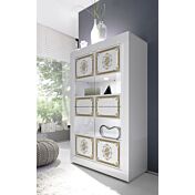 Vetrina 4 ante, bianco lucido con serigrafia dorata, Made in Italy