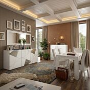 Soggiorno con libreria, credenza e tavolo in Bianco lucido