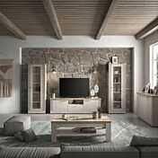 Soggiorno Shabby, porta tv vetrine e tavolino da caffè, Rovere meringa e Cadiz