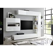 Pareti attrezzate soggiorno moderne con libreria bianco lucido