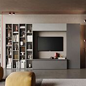 soggiorno con libreria a terra