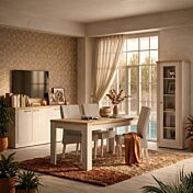 Soggiorno Shabby, madia vetrina e tavolo, Rovere meringa e Cadiz