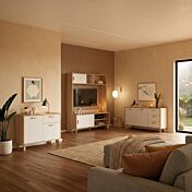 Soggiorno a basso costo in finitura Rovere e Bianco 