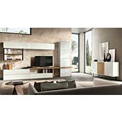 Madia  moderna Shapley con 3 ante in finitura Bianco calce, Rovere nordico e Vetro marmo white