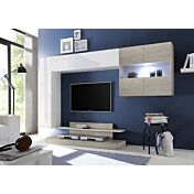 Moderna parete attrezzata bianco lucido e rovere samoa