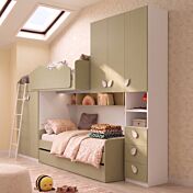 Letto a soppalco salvaspazio, L.335, Bianco opaco e Pistacchio