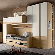 Cameretta soppalco con passerella, Rovere nordico e Bianco opaco