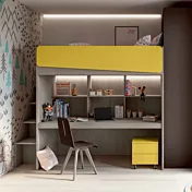 Letto soppalco con passerella, scaletta contenitiva e scrivania, L.239
