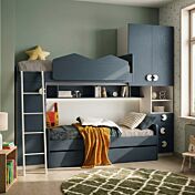 Letto a soppalco, L.290, Bianco opaco e Blu navy