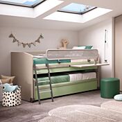Letto Space Idea 2 cassetti e scrivania, Moretti Compact, Tortora e Menta