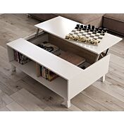 Tavolino moderno da salotto, colore bianco lucido e rovere canadian