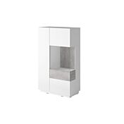 Sala moderna composta da porta TV e vetrina, grigio cemento e bianco lucido 