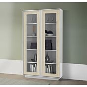 Offerta vetrina Luminosa con 2 ante in finitura bianco lucido e olmo