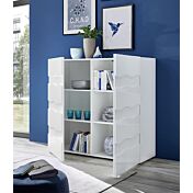 Credenza  Madia contenitore onda a 2 ante, finitura bianco lucido, design moderno