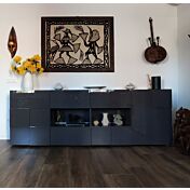 Capiente credenza, Madia di Design, 2 ante e 4 cassetti, Grigio Lucido
