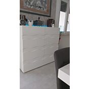 Credenza  Madia contenitore onda a 2 ante, finitura bianco lucido, design moderno