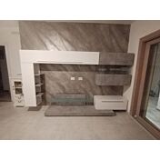Conveniente Parete attrezzata moderna, finitura Bianco lucido e Cemento
