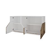 Madia salvaspazio 4 ante L.158 cm, finitura Bianco lucido e Pero