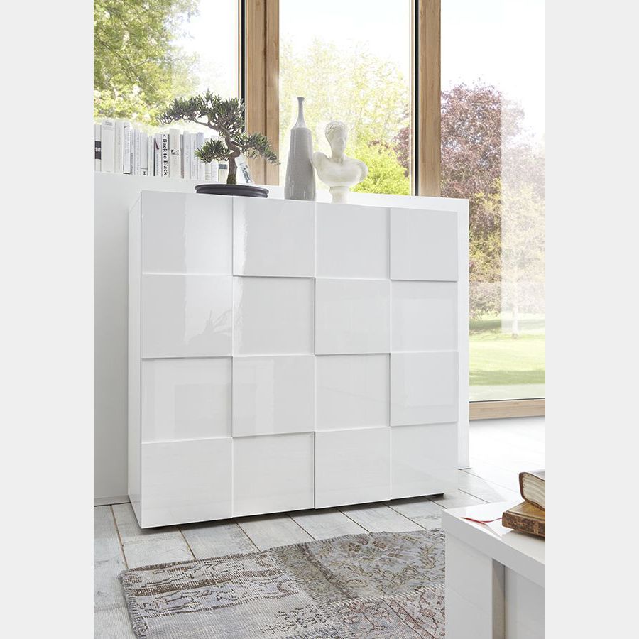 Nuova Credenza Moderna di Design, 2 ante Alta, Bianco Lucido