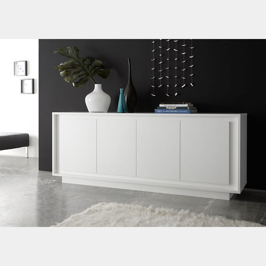 Credenza Moderna, Madia di Design, 4 ante, Bianco Opaco