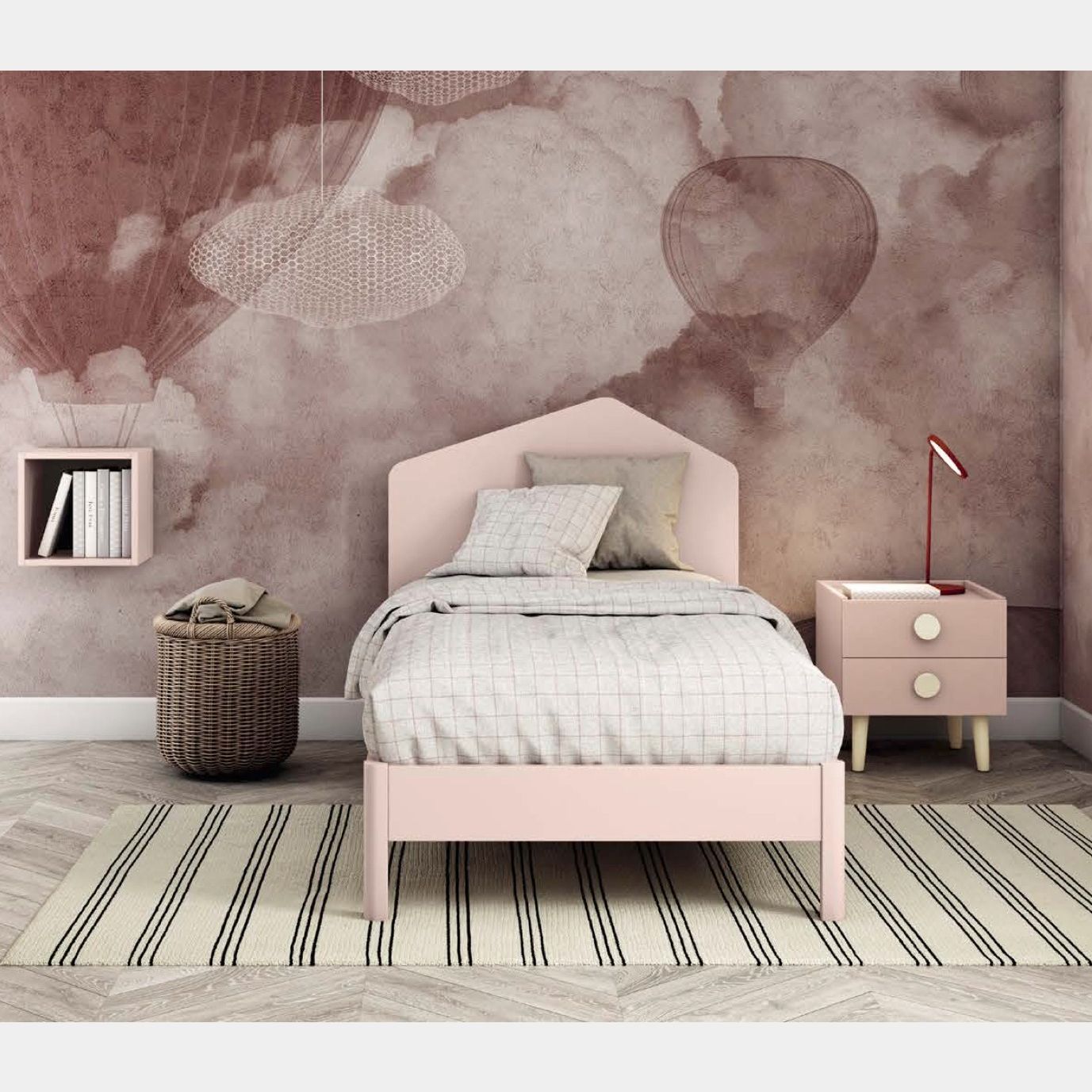 Letto cameretta bambina in legno testiera in tessuto rosa – Colly Shop