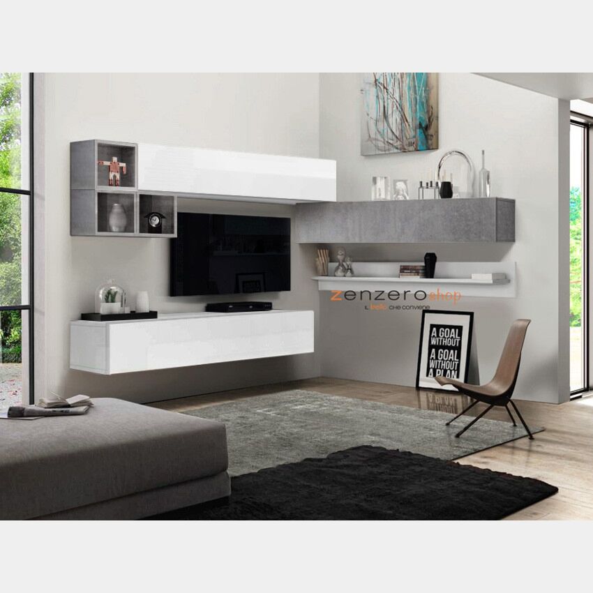 Mobili tv angolare, parete attrezzata ad angolo Kora tv, Beton e