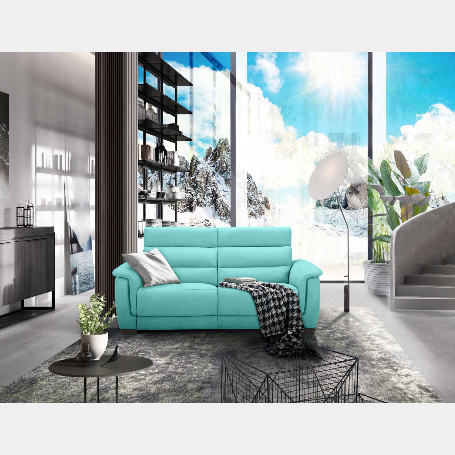 Divano moderno Vale posti in finitura Cielo