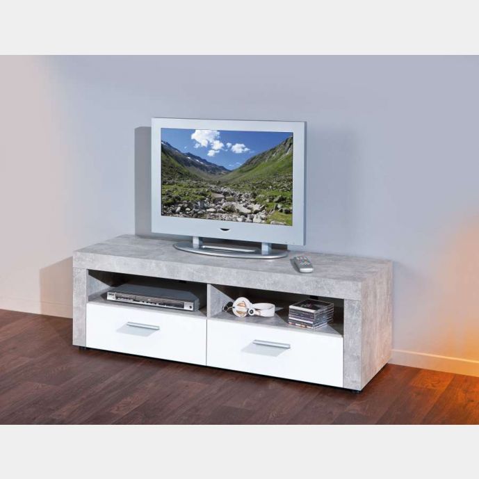 Porta Tv Moderno di Design, Laminato effetto Marmo e Frontale Laccato Bianco Opaco