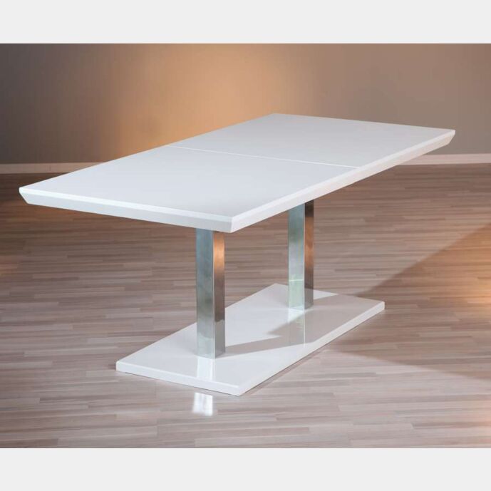 Tavolo allungabile, in mdf laccato bianco lucido e metallo cromato - 160x90 cm