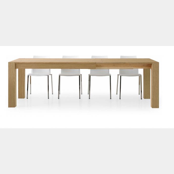 Tavolo di design allungabile in legno, rovere naturale spazzolato, apertura con binario