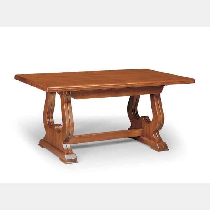 Tavolo allungabile in legno massello, noce, arte povera - gambe ad arpa senza ferro