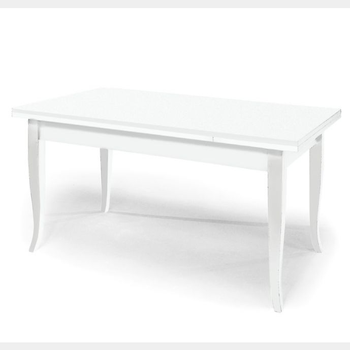 Tavolo 120x80 cm allungabile in legno, bianco opaco, arte povera - gambe a sciabola