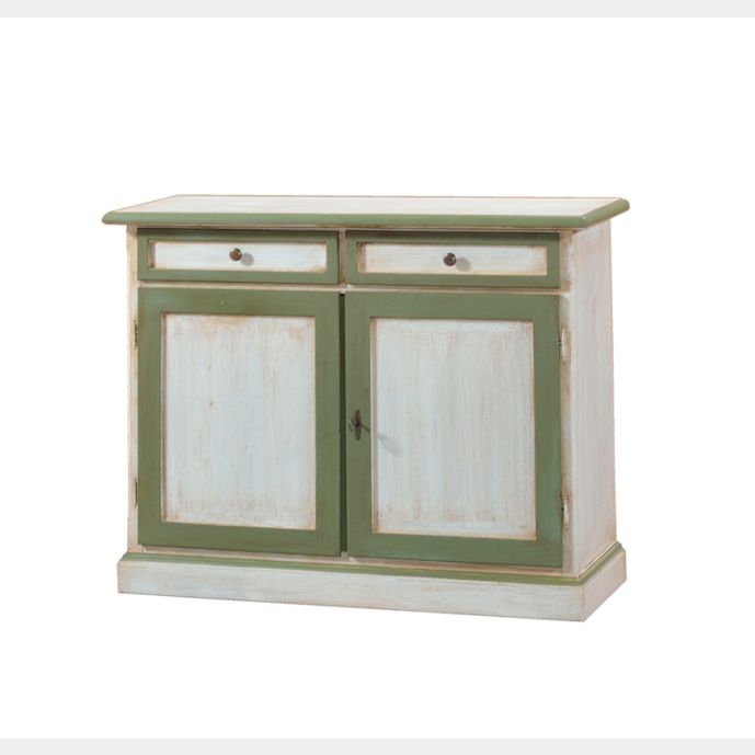 Credenza in legno finitura cerato bianco e verde, con 2 porte e 2 cassetti 105x85