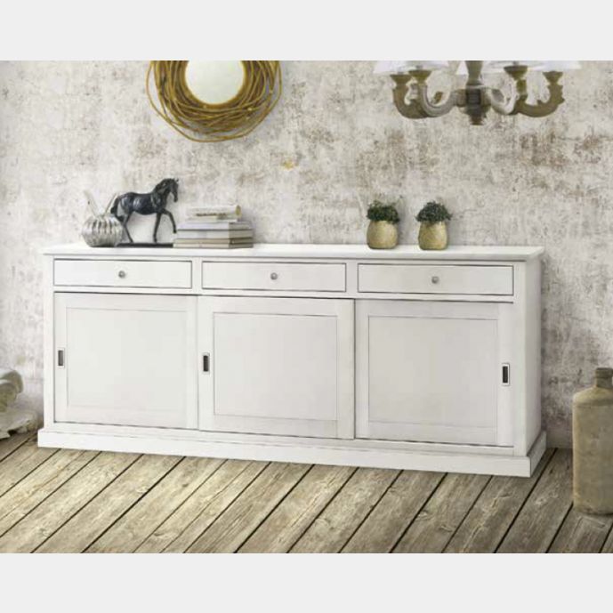 Credenza classica in legno bianco opaco, arte povera - cm 200x90