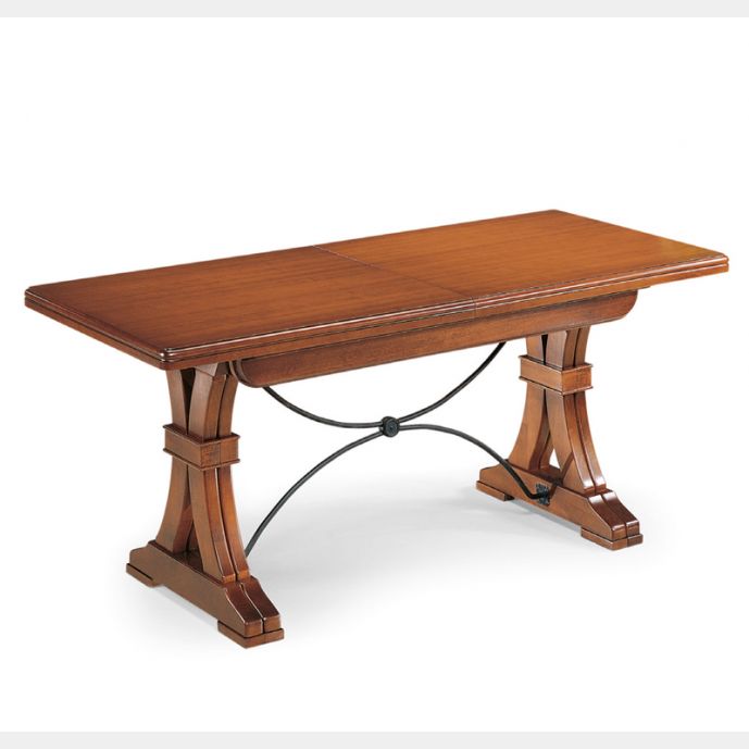 Tavolo allungabile in legno massello, noce, stile arte povera - gambe ad "y"